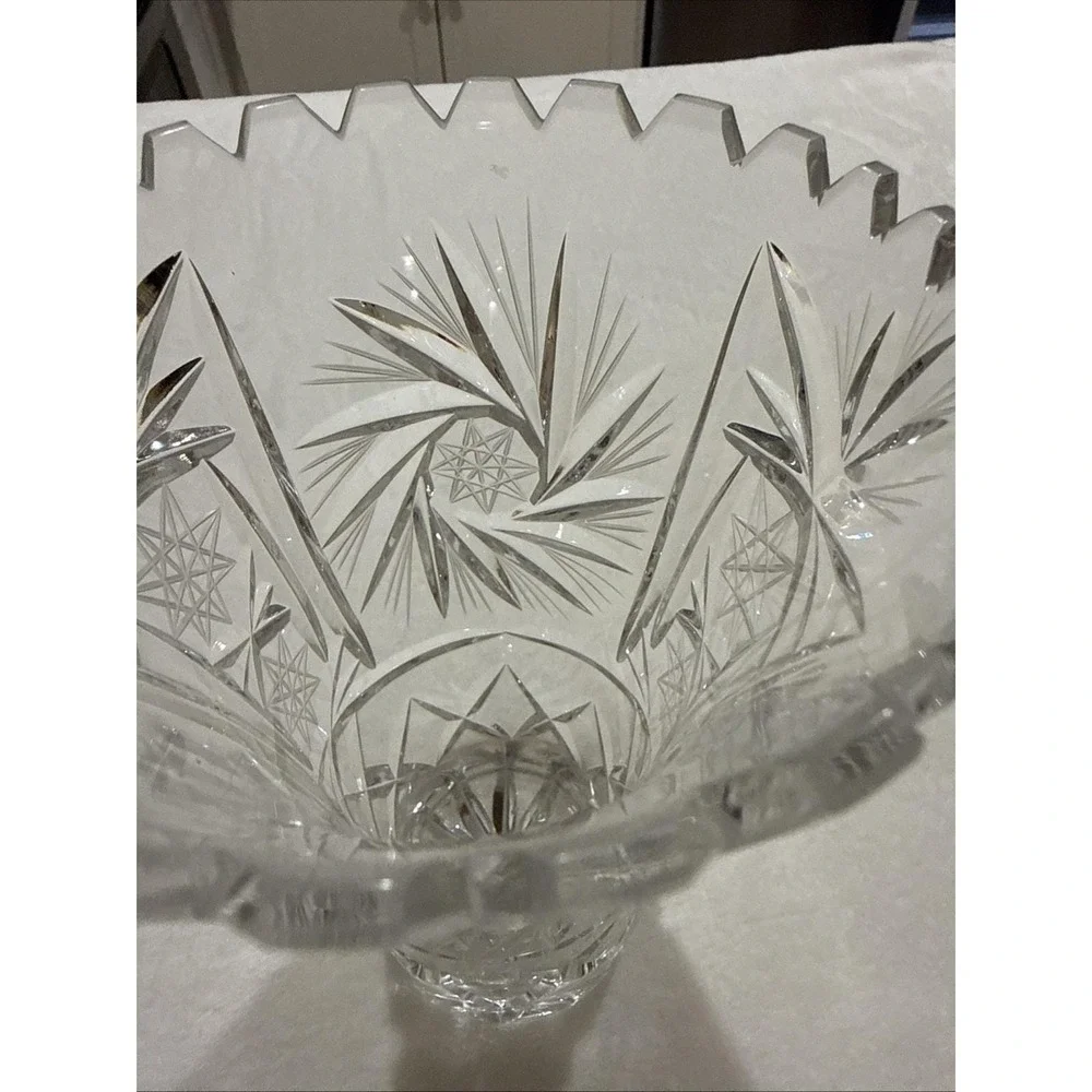 Vintage Brilliant Cut Lead Crystal Vase: Wheat, Pinwheels, Stars & Sawtooth Edge